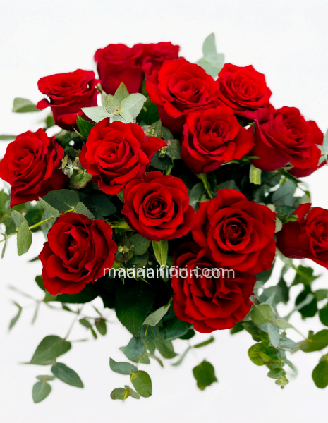 Bouquet di 24 rose rosse e verdi decorativi